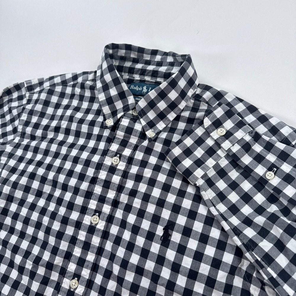 Ralph Lauren Mens Shirt M Black White Gingham Custom Fit Button Down Preppy